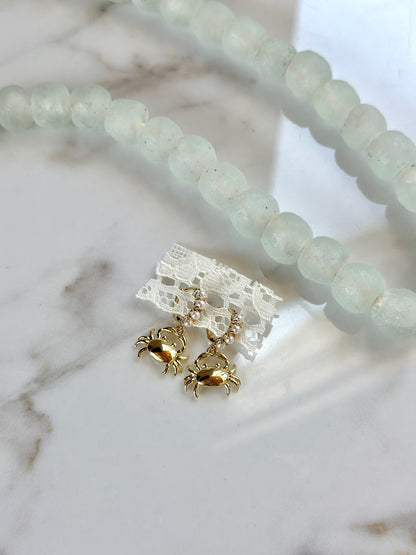 Pearl Crab Huggie Earrings