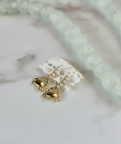 Pearl Crab Huggie Earrings