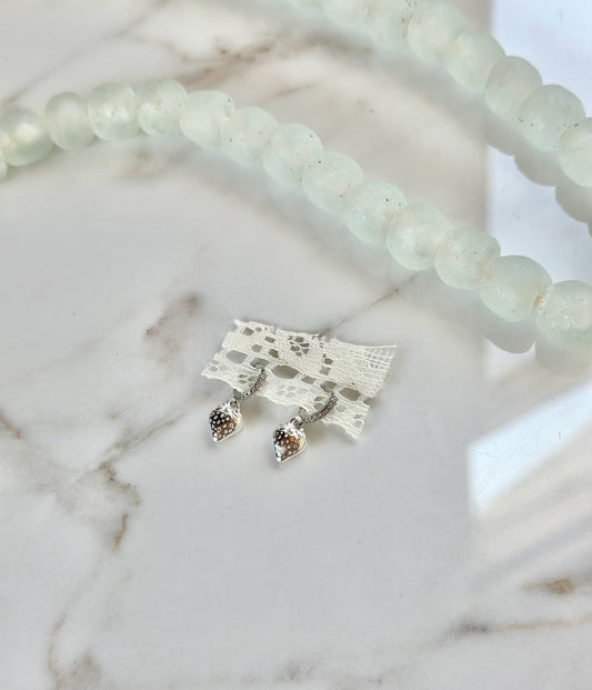 Silver Strawberry Huggie Earrings