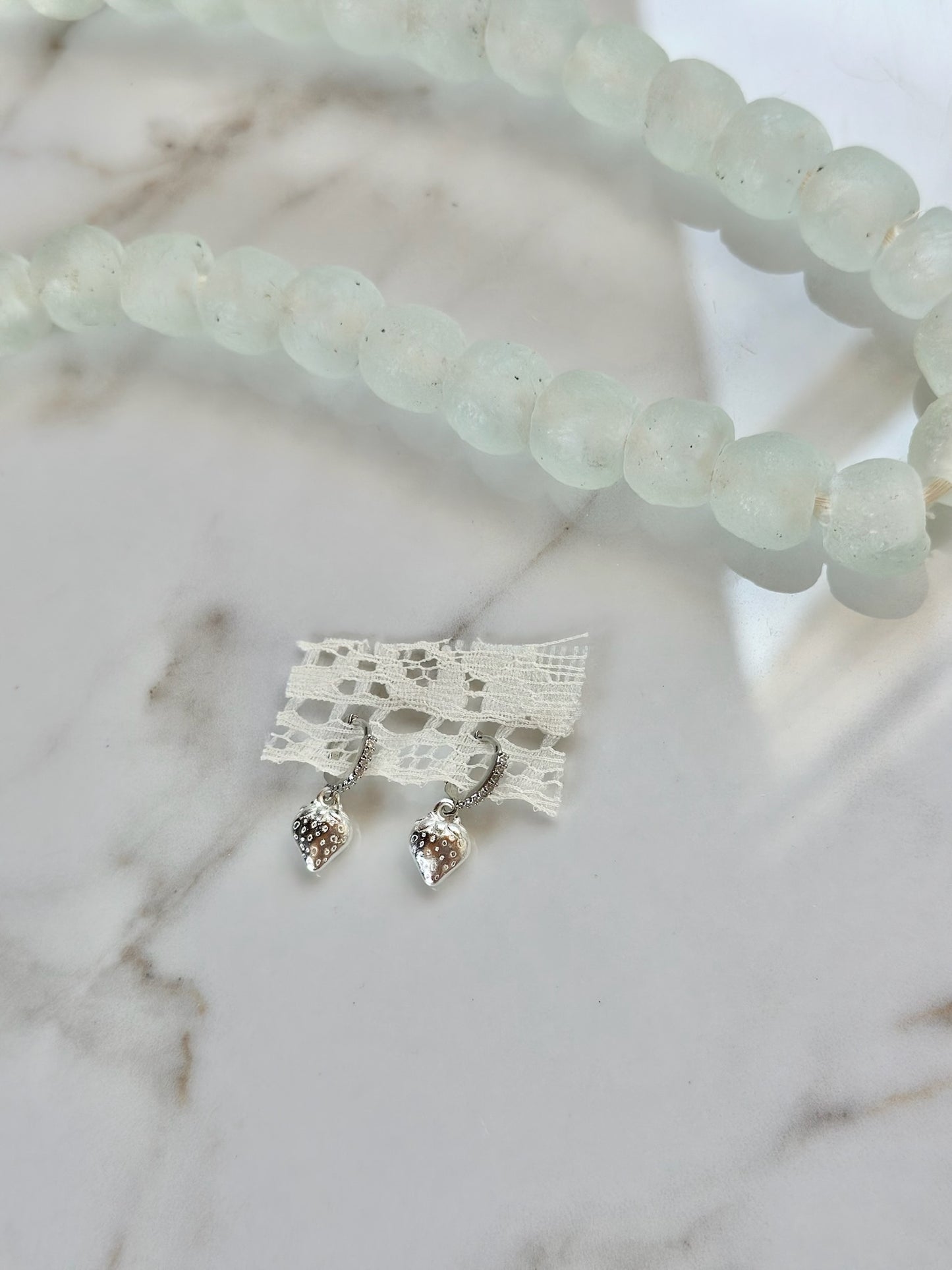 Silver Strawberry Huggie Earrings