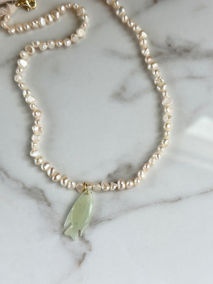 The Harbor Pearl & Jade Fish Necklace