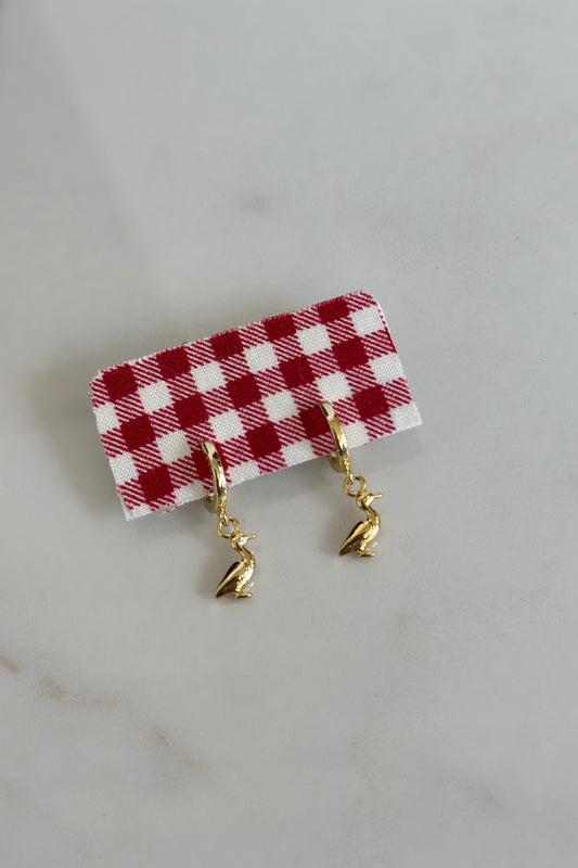 Golden Duck Charm Drop Earrings