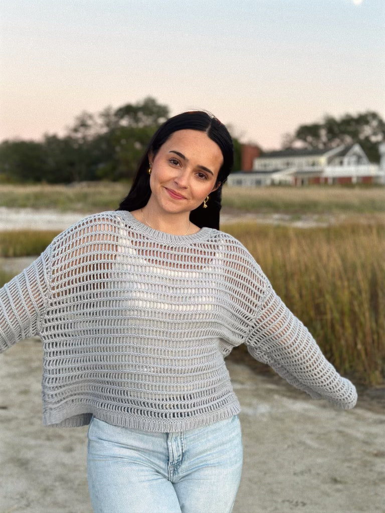 The Marceline - Open Knit Sweater - Dusty Blue