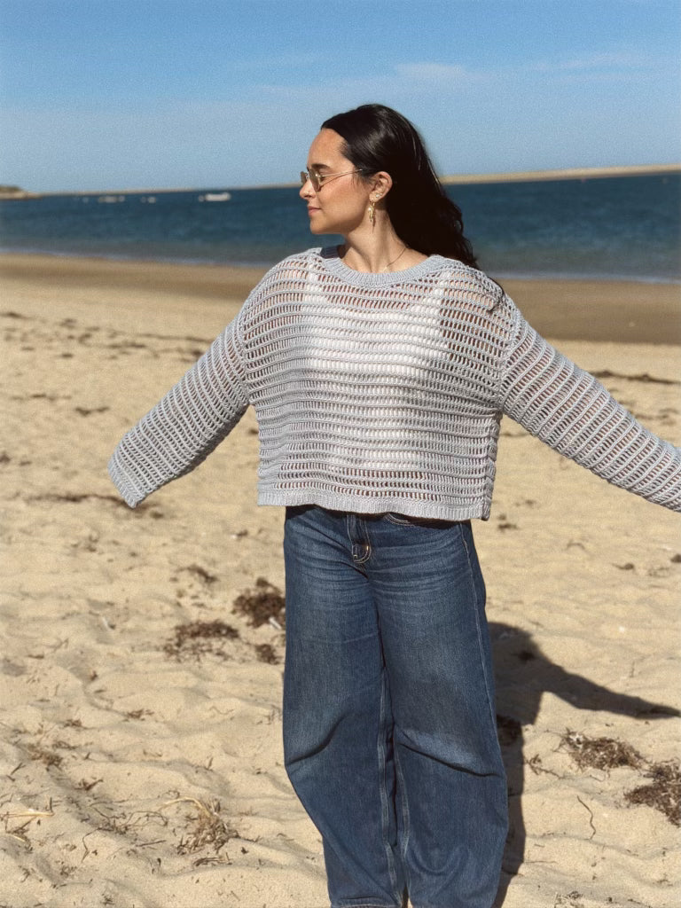 The Marceline - Open Knit Sweater - Dusty Blue