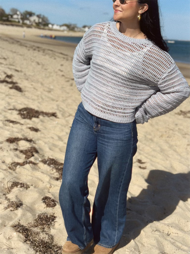 The Marceline - Open Knit Sweater - Dusty Blue