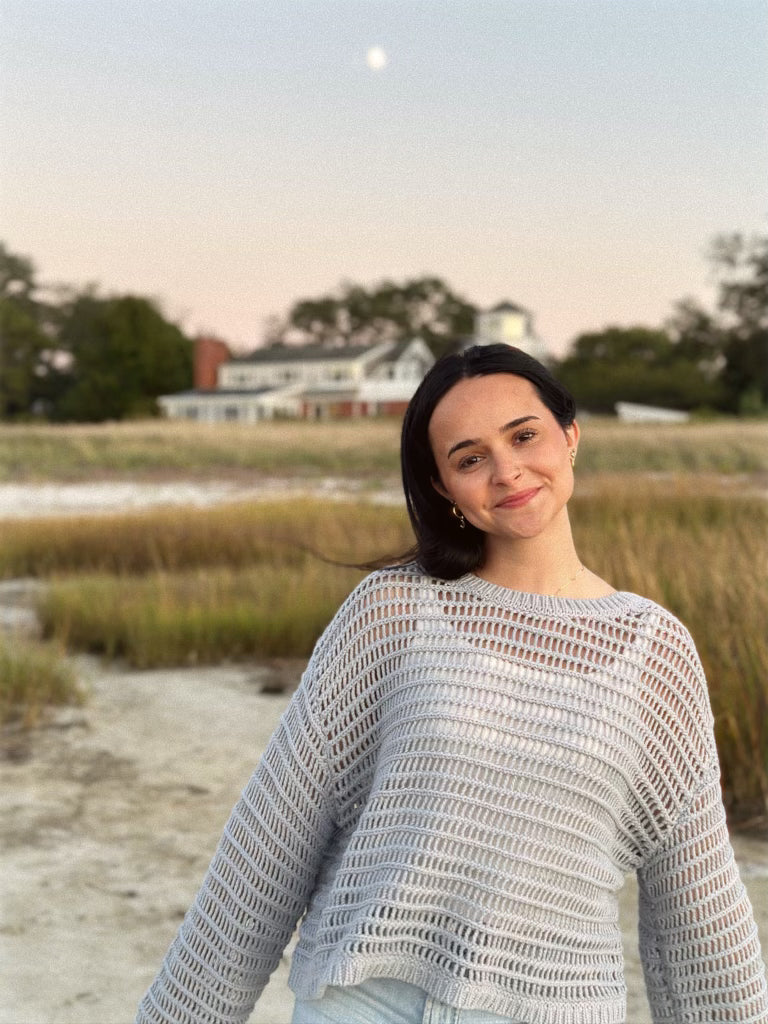 The Marceline - Open Knit Sweater - Dusty Blue