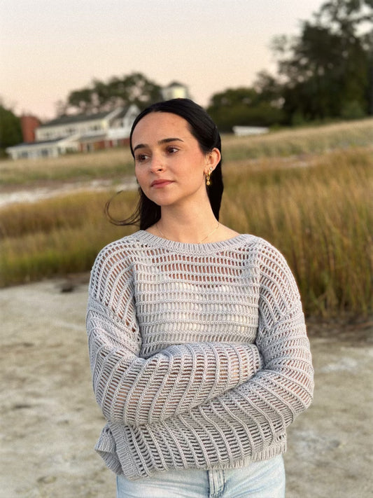 The Marceline - Open Knit Sweater - Dusty Blue