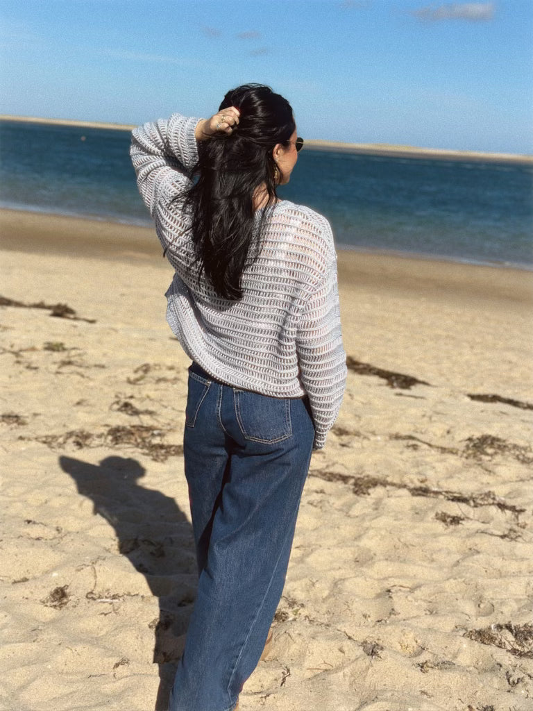 The Marceline - Open Knit Sweater - Dusty Blue