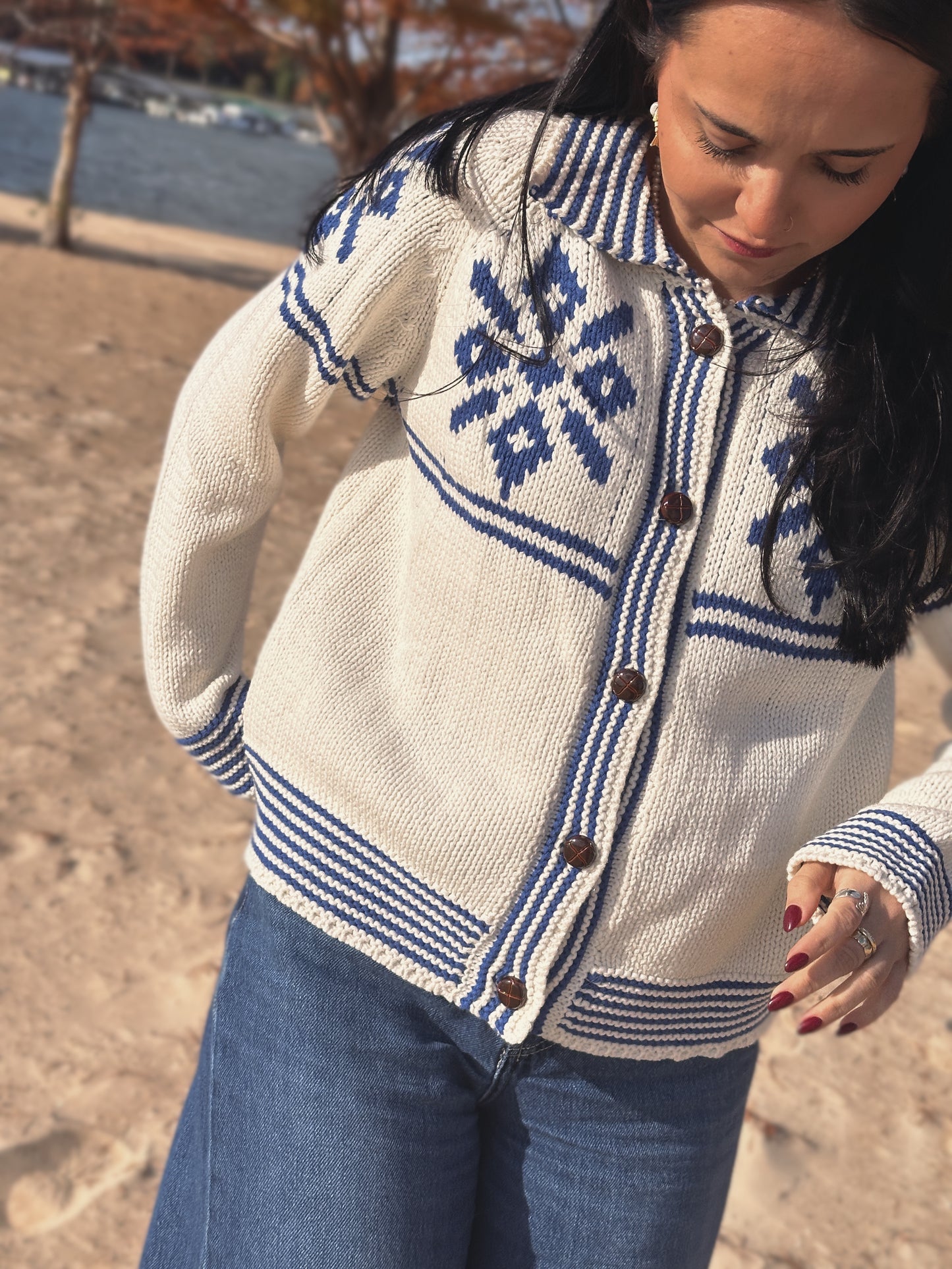 Cozy fair-isle sweater styled for fall layering