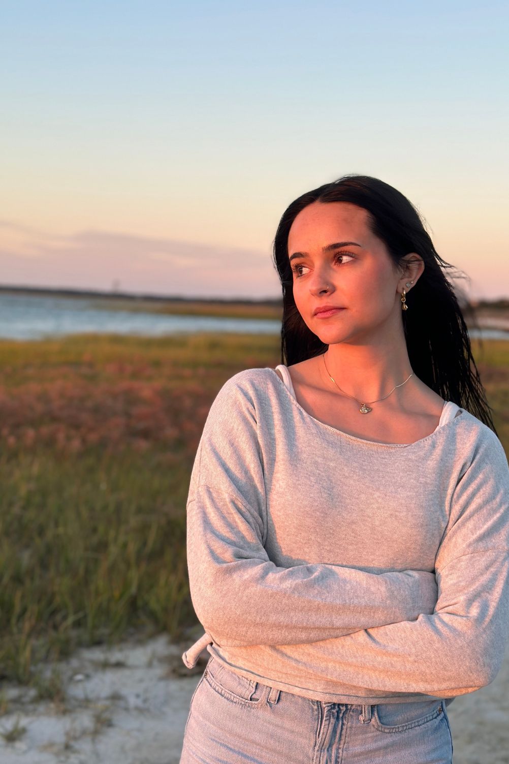 Grey cropped boatneck sweater - The Elise by Maritt Row