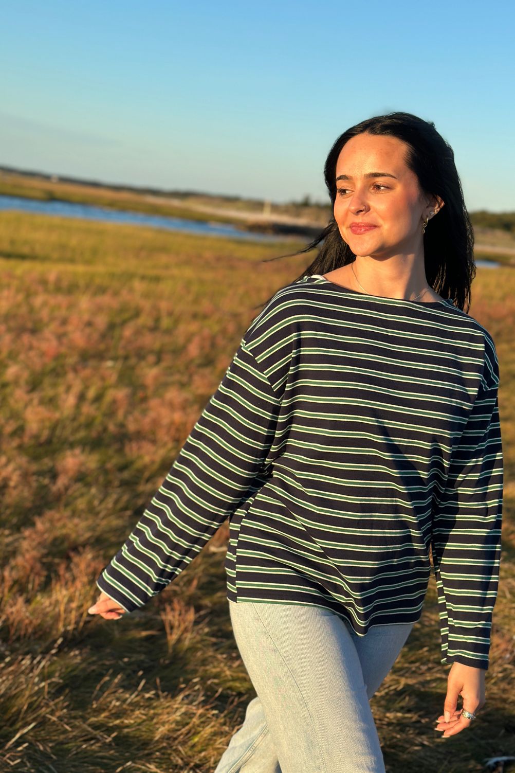 Slouchy striped top with relaxed fit - front view