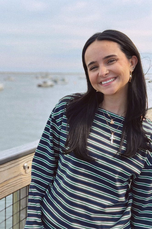 Navy and green striped boatneck top - The Ida by Maritt Row