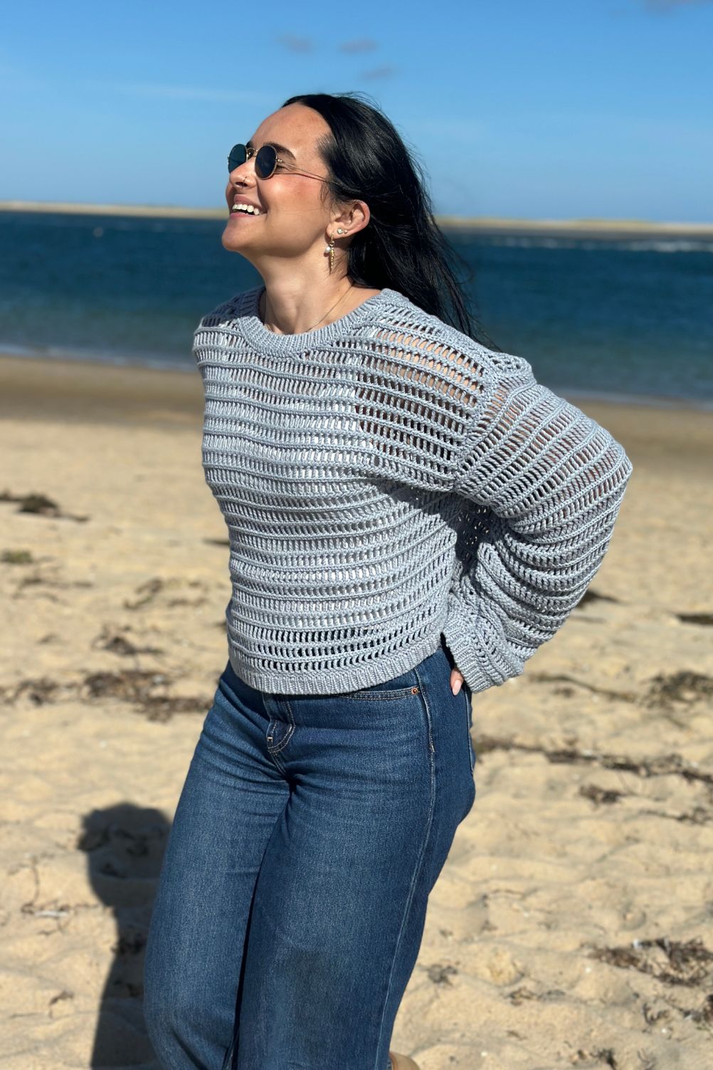 The Marceline - Open Knit Sweater - Dusty Blue