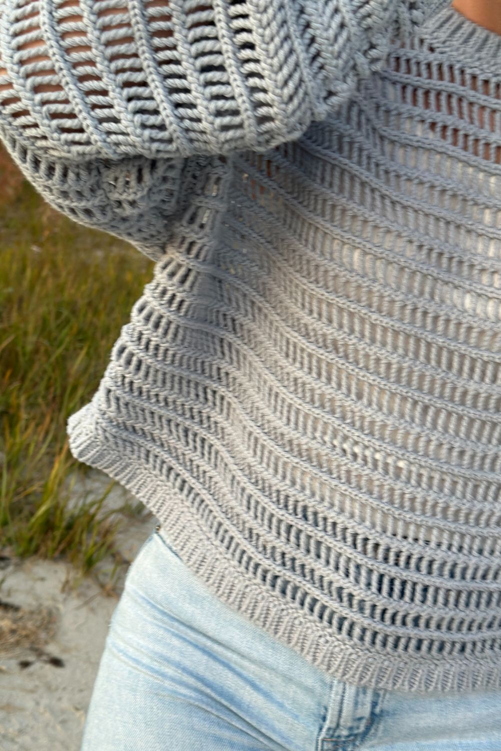 The Marceline - Open Knit Sweater - Dusty Blue