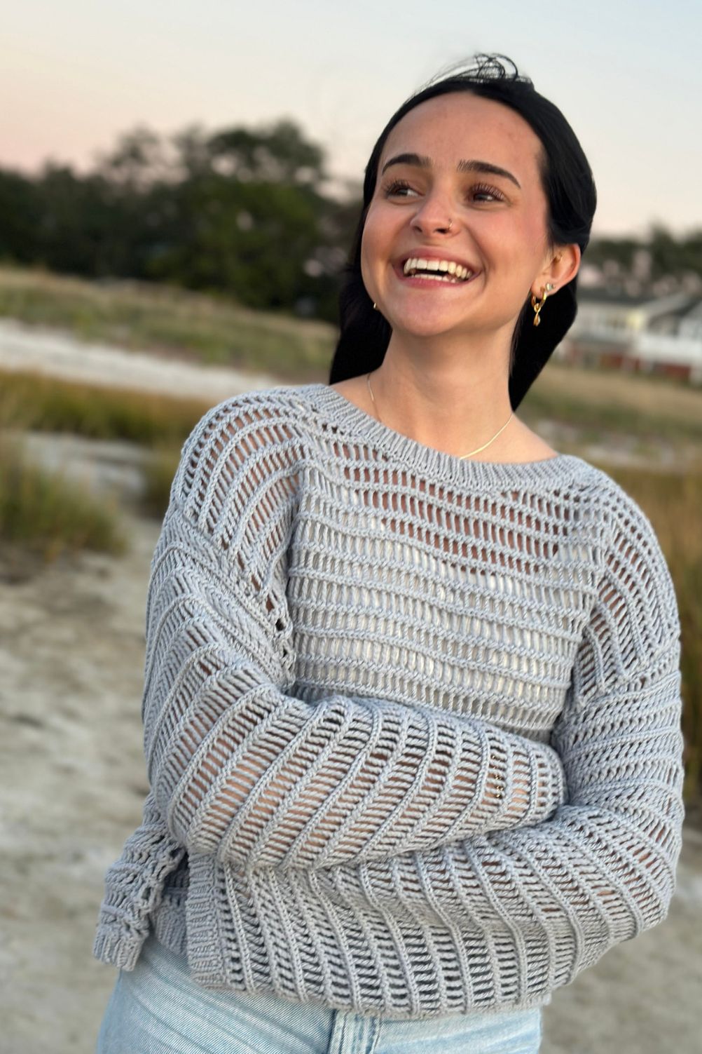 Relaxed fit layering sweater styled for coastal style